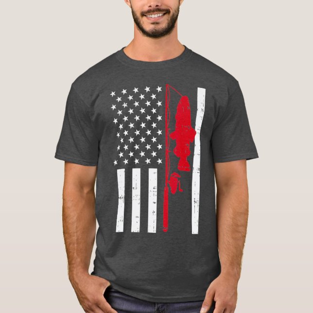 Red Line Flag Fish Firefighter Fishing Patriotic T-Shirt (Front)