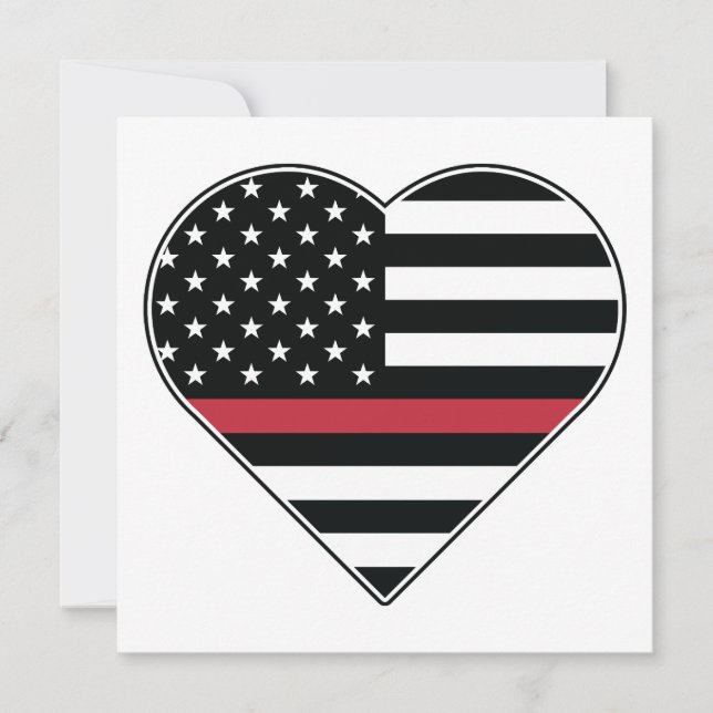Red Line Flag Heart Invitation (Front)
