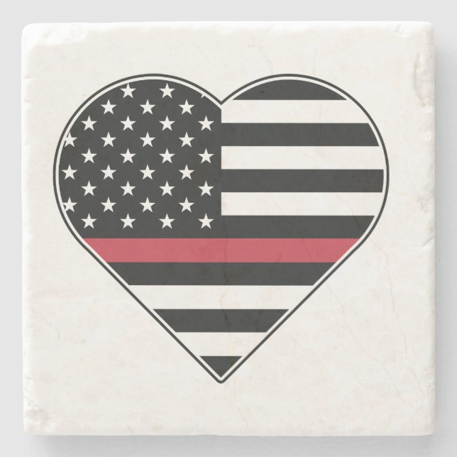 Red Line Flag Heart Stone Coaster (Front)