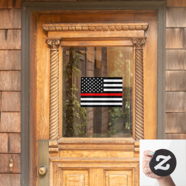 Red Line Flag Window Sign, Fireman, American Flag (Home Door)