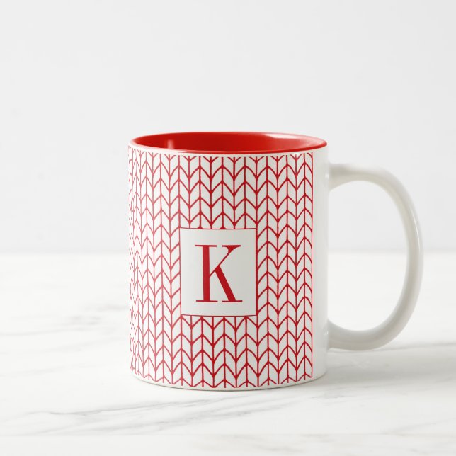RED LINE KNIT Red Two-Tone Mug + Initial (Right)