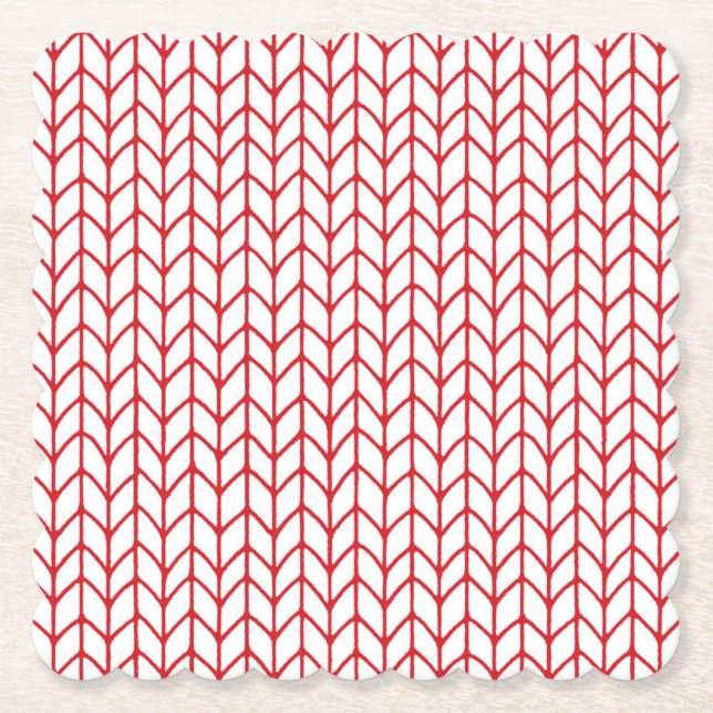 RED LINE KNIT Scalloped Square Paper Coasters (Front)