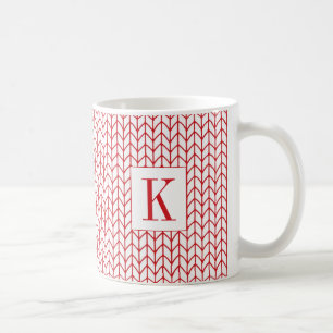 RED LINE KNIT White Mug + Initial