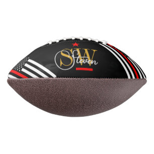 Red Line & Monogrammed Name / Modern Signature Football