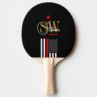Red Line & Monogrammed Name / Modern Signature Ping Pong Paddle