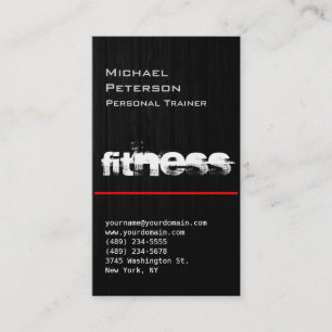 Red Line Wood Pattern Grey Fitness Business Card