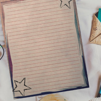 Red Lined Paper Rustic Stars Chic Border on Grunge Notepad