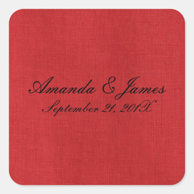 Red Linen Texture Photo Square Sticker (Front)