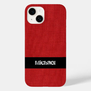 Red Linen Texture Photo with Custom Name Case-Mate iPhone 14 Case