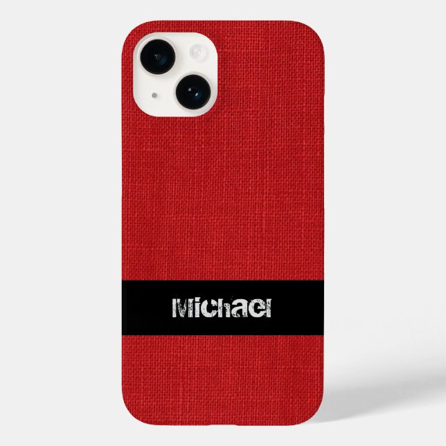 Red Linen Texture Photo with Custom Name Case-Mate iPhone Case (Back)