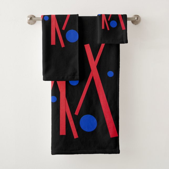 Red lines, blue dots bath towel set (Insitu)