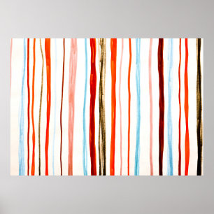 Red Lines Pattern. Horizontal Stroke Illustration. Poster