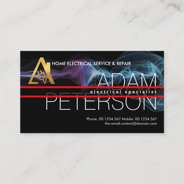 Red Lines Placard Oversize Name Electrical Service Business Card (Front)