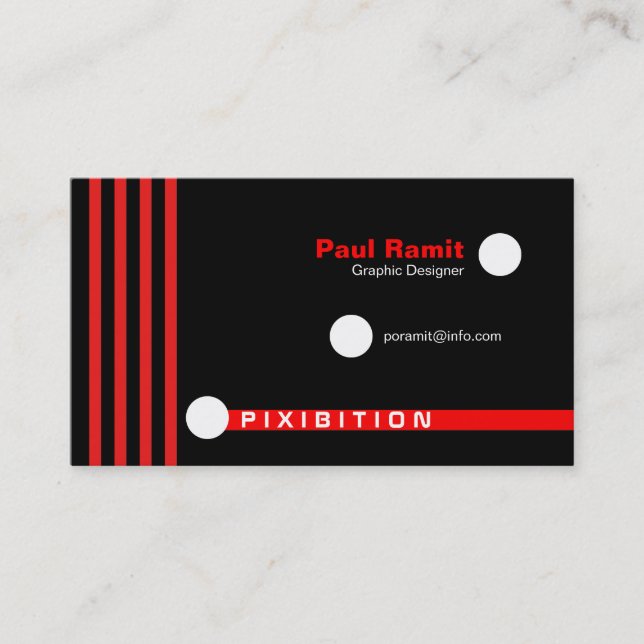 Red Lines White Dots Retro Business Card (Front)
