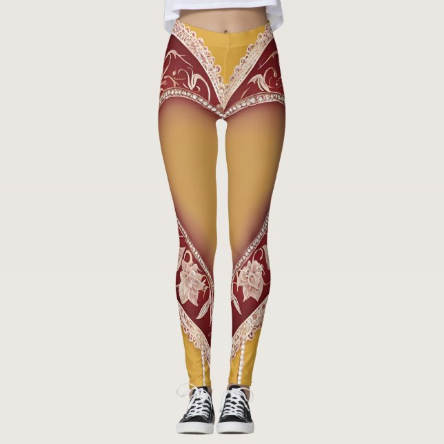 Red Lingerie Heart Lace AI art  Leggings (Front)