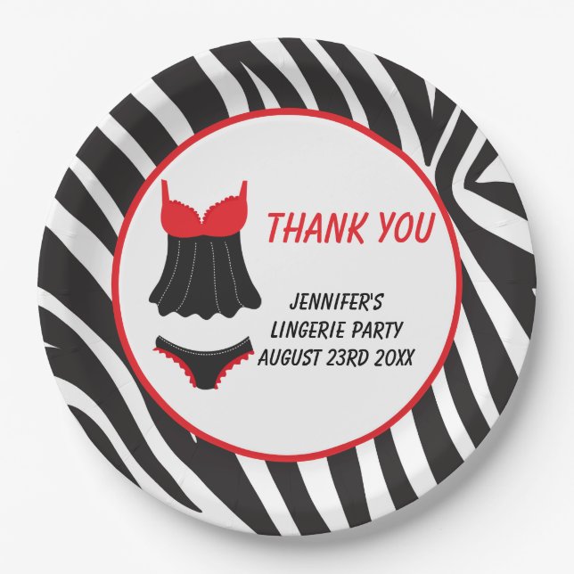 Red Lingerie Party Thank You Paper Plate (Front)