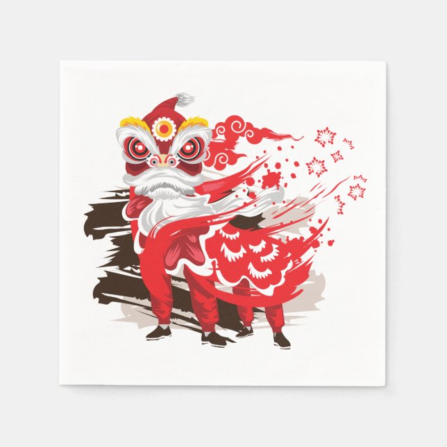Red Lion Dancer Illustration Napkin (Front)