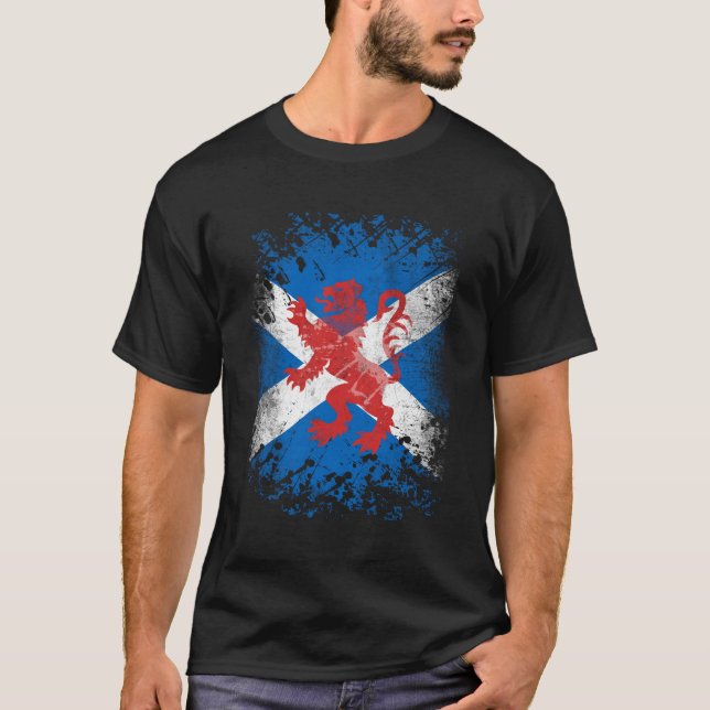 Red Lion Rampant and Scottish Flag T-Shirt (Front)