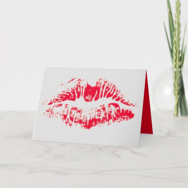 Red lip kiss greeting card (Front)