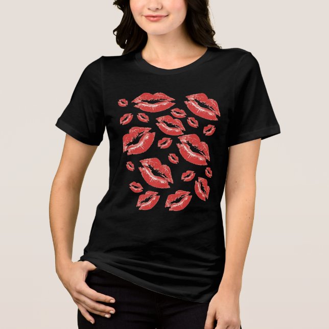 Red Lip Print Flirtatious Fun Tri-Blend Shirt (Front)