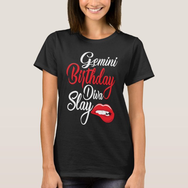 Red Lip Print Gemini Queen May Girl June BIrthday  T-Shirt (Front)