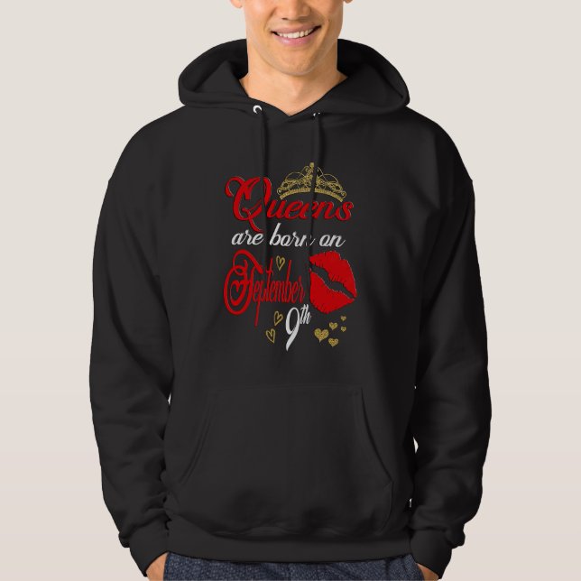 Red Lip Print Queens are Born on September 9th Vir Hoodie (Front)
