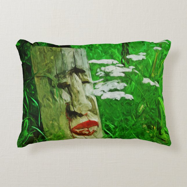 Red Lipped American Indian Totem Among Wildflowers Decorative Cushion (Front)