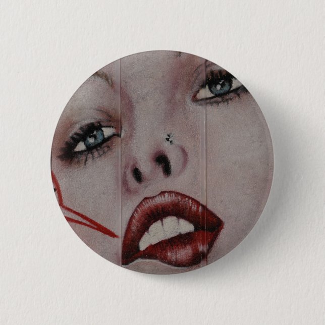 Red lips 6 cm round badge (Front)