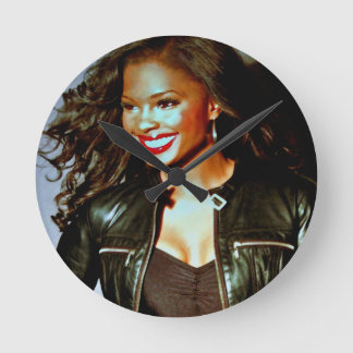 "Red Lips and Leather" by Lanisha Cole Round Clock
