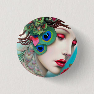 Red Lips and Roses Peacock Abstract 3 Cm Round Badge