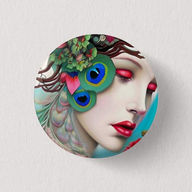 Red Lips and Roses Peacock Abstract 3 Cm Round Badge (Front)