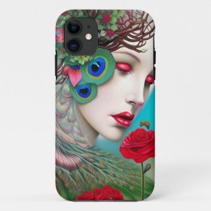 Red Lips and Roses Peacock Abstract Case-Mate iPhone Case