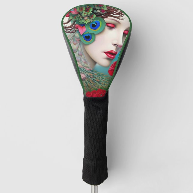 Red Lips and Roses Peacock Abstract  Golf Head Cover (Front)
