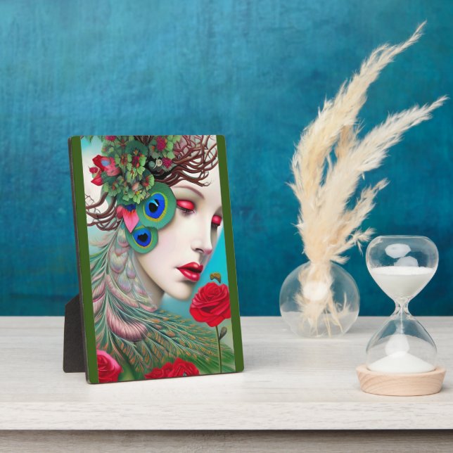 Red Lips and Roses Peacock Abstract  Plaque (Side)