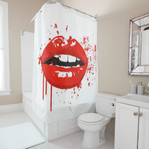 Red lips beauty makeup kiss fashion shower curtain