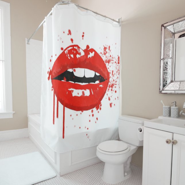 Red lips beauty makeup kiss fashion shower curtain (In Situ)