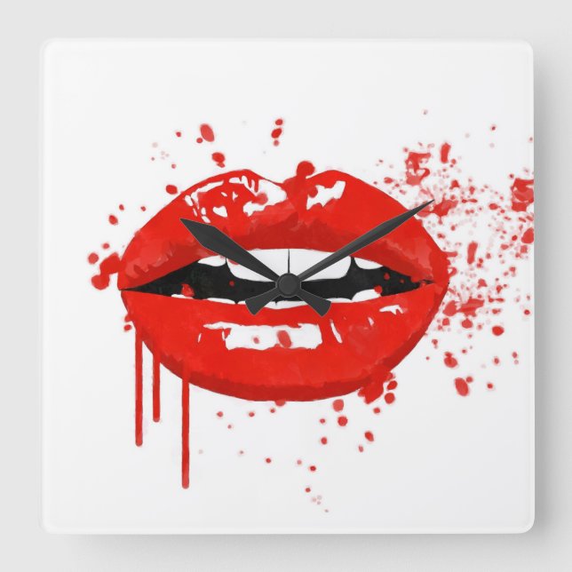 Red lips beauty makeup kiss fashion square wall clock (Front)