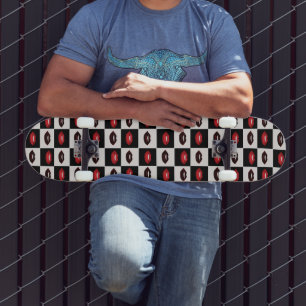 Red Lips Black Chequerboard Retro Vibes Skateboard