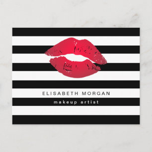 Red Lips Black White Stripes Modern Makeup Artist Postcard