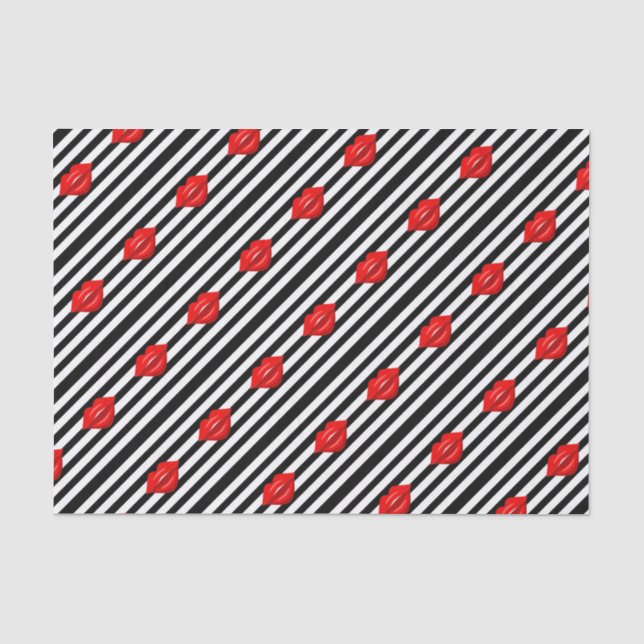 Red lips black white stripes tissue paper (Front)