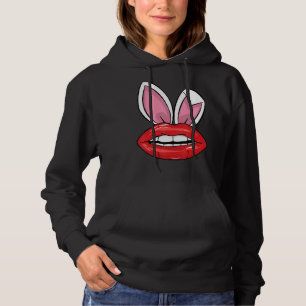 Red Lips Bunny Ears Easter Day Funny Girls Hoodie