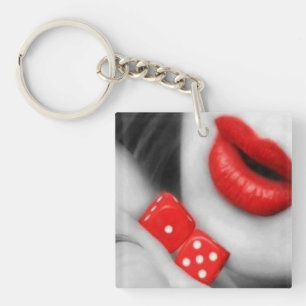 Red Lips Casino Glam Acrylic Keychain