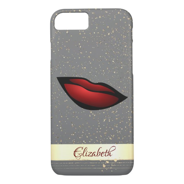 Red Lips, Confetti, Gold Stripe - Personalised Case-Mate iPhone Case (Back)