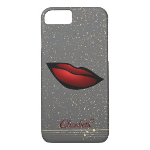 Red Lips, Confetti, Gold Stripes - Personalised Case-Mate iPhone Case