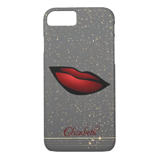 Red Lips, Confetti, Gold Stripes - Personalised Case-Mate iPhone Case (Back)