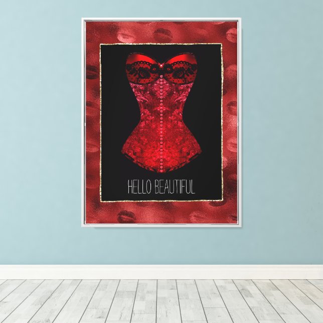 Red Lips Corset  Canvas Print (Insitu(Wood Floor))