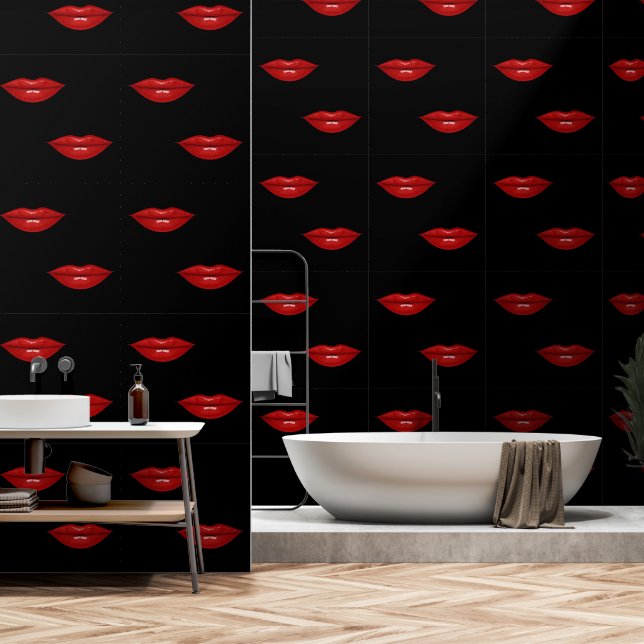 Red Lips Custom Colour Black Wallpaper (Bathroom)