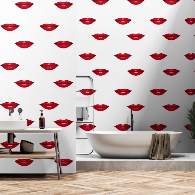 Red Lips Custom Colour White Wallpaper (Bathroom)