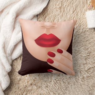 Red Lips Illustration Throw Pillow