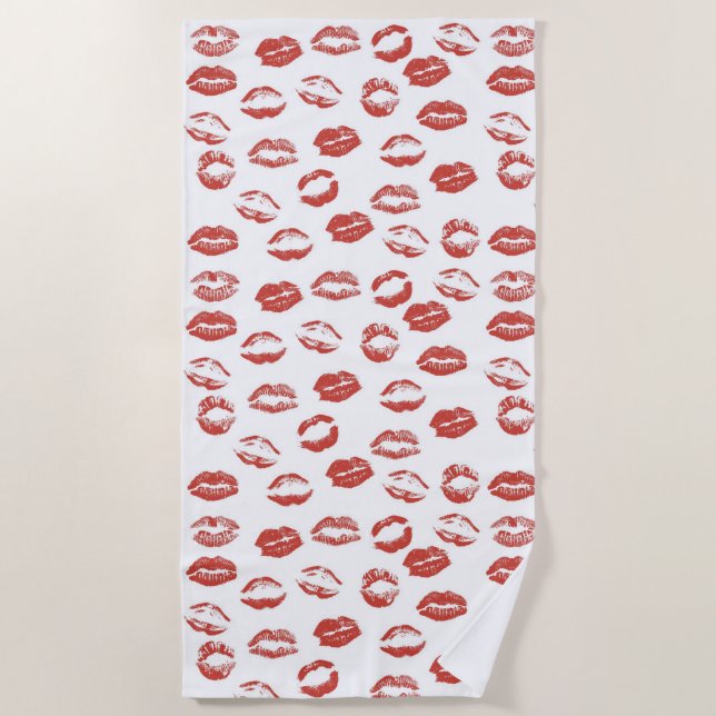 Red Lips Kiss Beach Towel (Front)